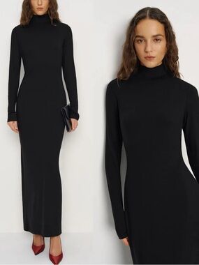 REFORMATION Black Long Sleeve Bodycon Maxi Dress